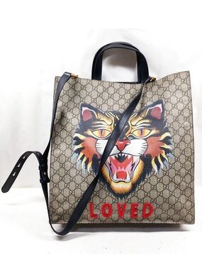 Gucci Lion GG Monogram Supreme Too Handle Tote Shoulder Bag